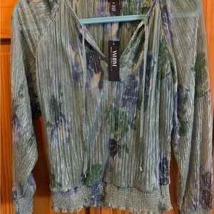White House Black Market Shimmering Green and Blue Blouse